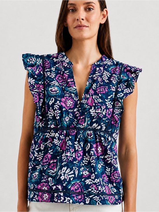 Rails Tops - Rails Misha Top Woodblock Floral Flutter Sleeve V Neck Eyelet Size XS